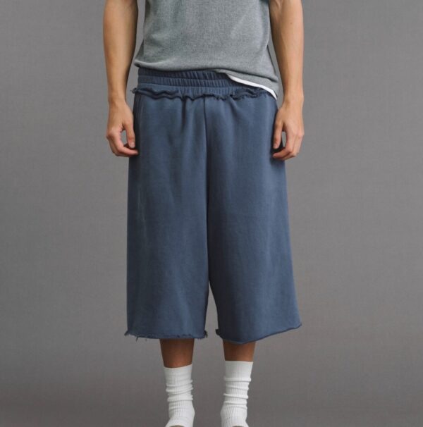 Jorts en lin bleu destroy