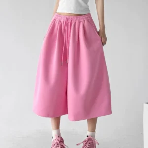 Jorts Coton piqué roses à jambes larges