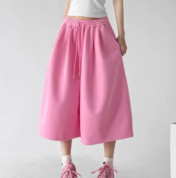 Jorts Coton piqué roses à jambes larges